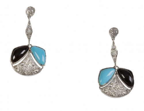 Pendientes largos estilo Art-Decó con motivo principal tril