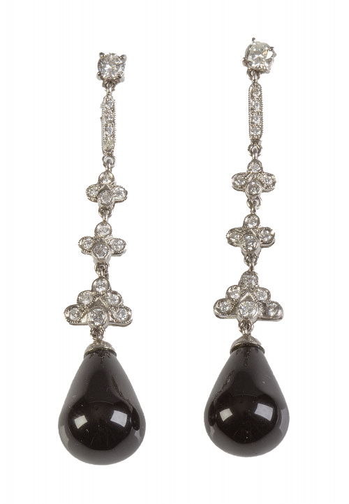 Pendientes largos estilo Art Decó con perillas de ónix colg