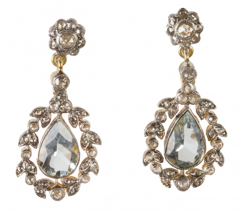 Pendientes estilo Belle Époque de diamantes, brillantes de 