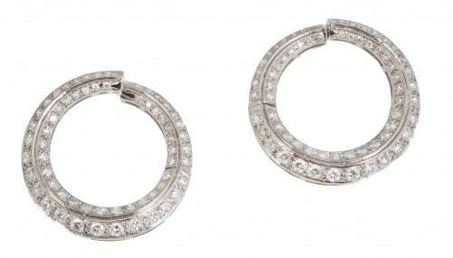 Pendientes circulares años 40 de platino y brillantes compu