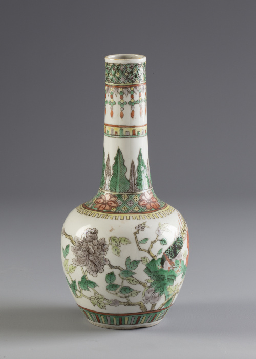 Botella en porcelana esmaltada de la familia verde con deco