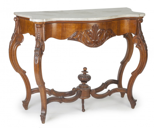 Consola isabelina de estilo Luis XV madera de nogal.Traba