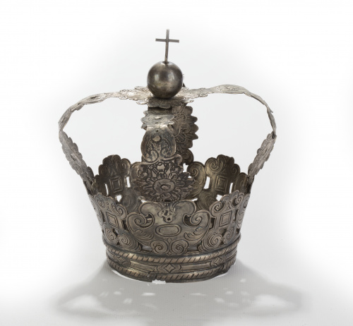 Corona de Virgen en plata decoración grabada de espejos y r