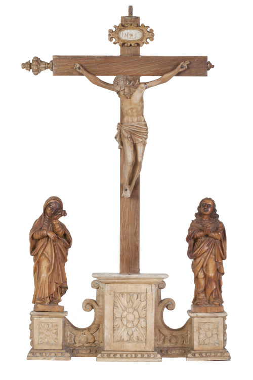 Calvario.Grupo en madera tallada.Quizás trabajo del nor