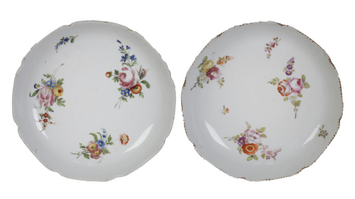 Pareja de platos de porcelana con decoración floral.Alema