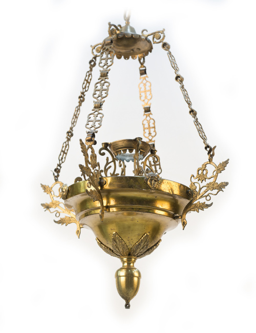 Lámpara votiva Carlos IV en bronce con angelitos y rematada