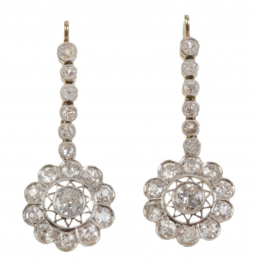 Pendientes largos años 30 de brillantes de talla antigua en