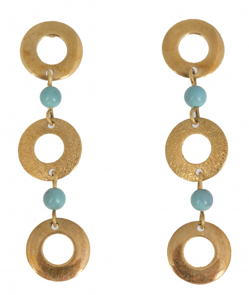 Prog: 26702. Pendientes largos con tres aros de oro unidos 