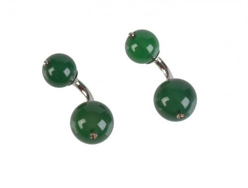 Gemelos dobles de esferas de ágata verde con un zafiro amar
