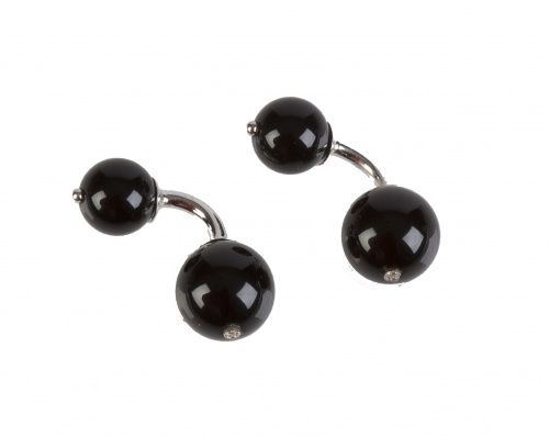 Gemelos dobles de esferas de ónix con un brillante en la de