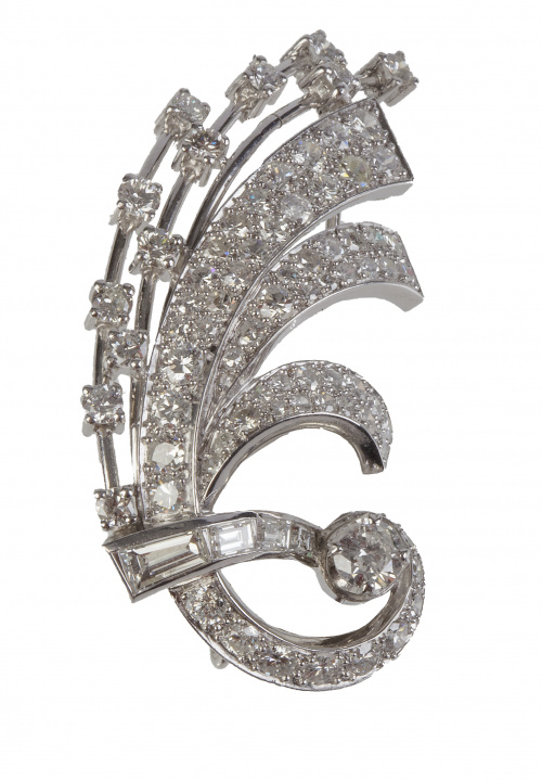 Prog: 62025. Broche con diseño de pluma de brillantes en ba