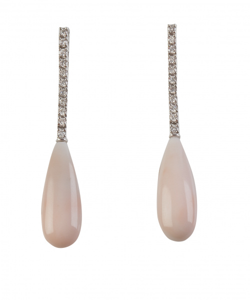 Pendientes largos con perillas de coral rosa colgantes de l