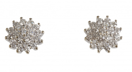 Pendientes rosetón de brillantes en montura de garras en di
