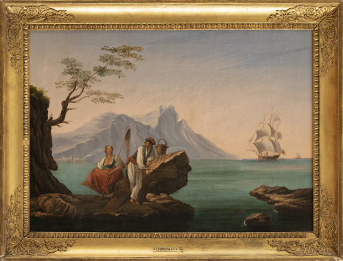 ESCUELA NAPOLITANA, SIGLO XIXPaisaje marítimo con pescado