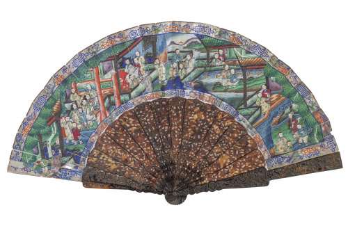 Abanico con país pintado a gouache con caras de marfil, rep