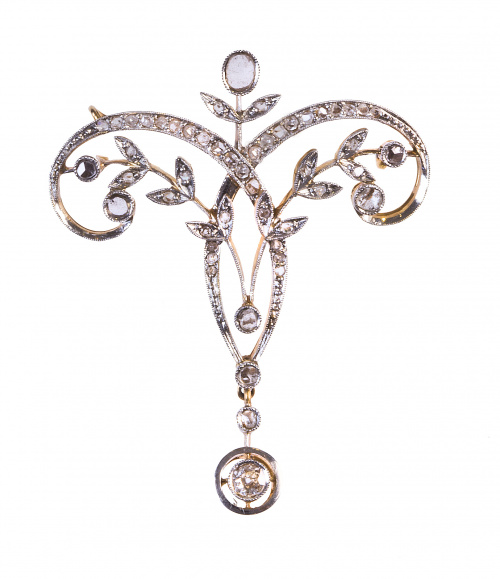 Broche de diamantes Belle Epoque con diseño simétrico de ra
