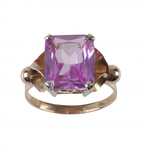 Sortija años 40 con rosa de Francia de talla rectangular