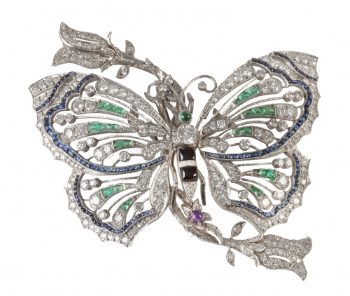 Broche con diseño de mariposa de estilo Art-Decó con brilla