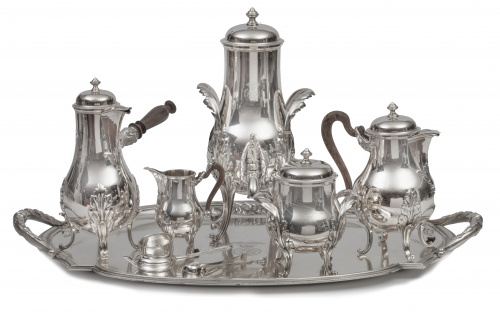 Gustave Keller.Juego de té y chocolate de plata. Marcado*