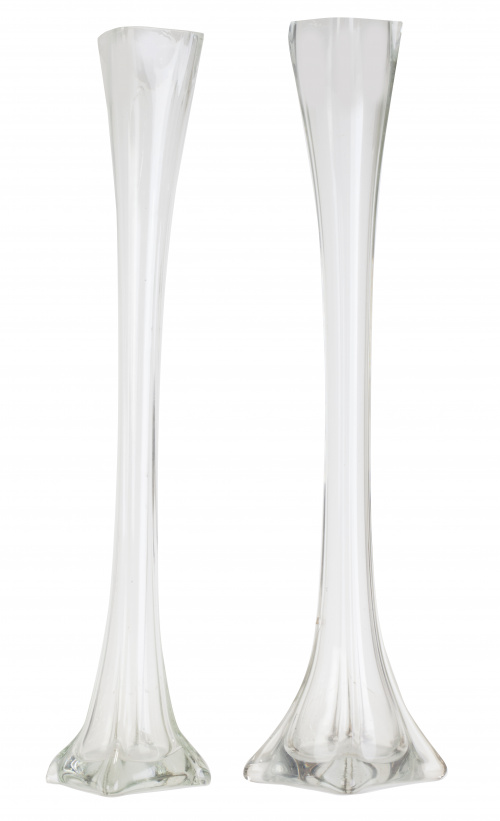 Pareja de violeteros en cristal, primera mitad del S. XX.