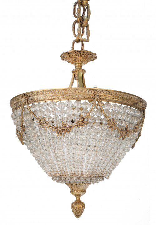 Lámpara de estilo Luis XVI de bronce y sartas de cristal, h