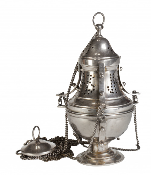 Incensario en metal plateado, S. XIX