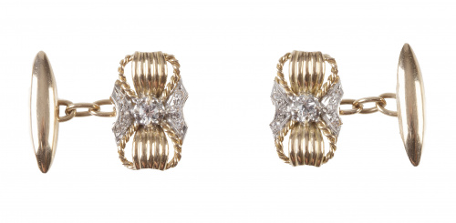 Gemelos chevalière años 40 con zafiros blancos sobre bandas