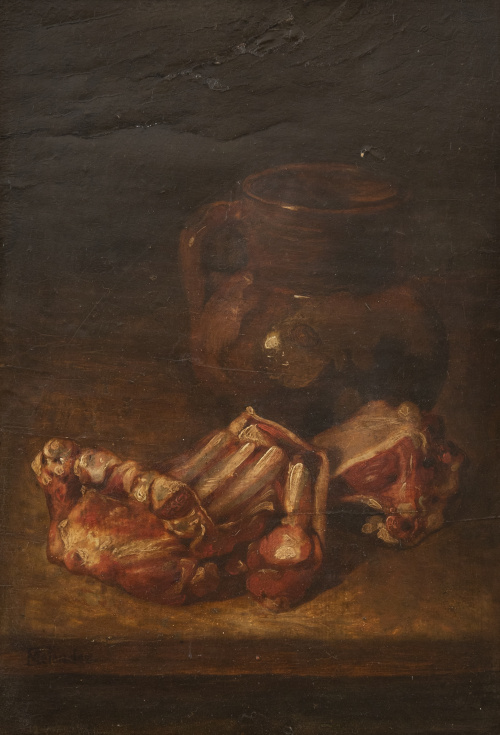 ESCUELA ESPAÑOLA, H. 1900Bodegón de cántaro y pan