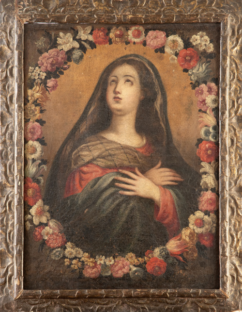 ESCUELA ESPAÑOLA, SIGLO XVIIIVirgen inserta en una orla d