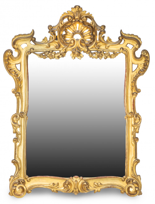 Espejo de madera tallada y dorada.Trabajo español, pp. de