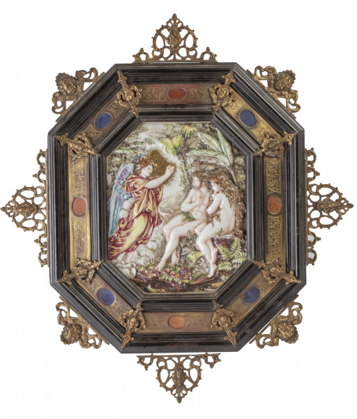 "La expulsión del Paraíso"Placa octogonal de cerámica esm