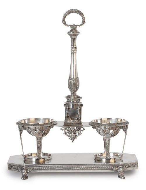 Recado de vinagreras Fernando VII de plata en su color.Ni