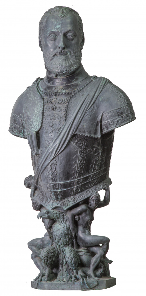 Busto de Carlos V en bronce con los atributos del Emperador