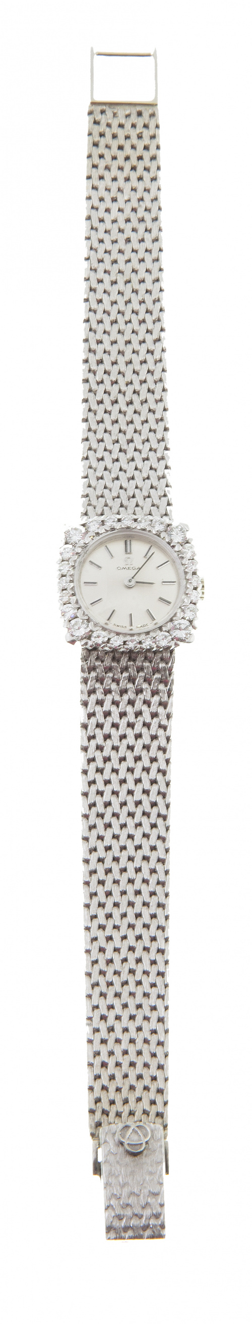 Reloj OMEGA de caja cuadrada orlada de brillantes