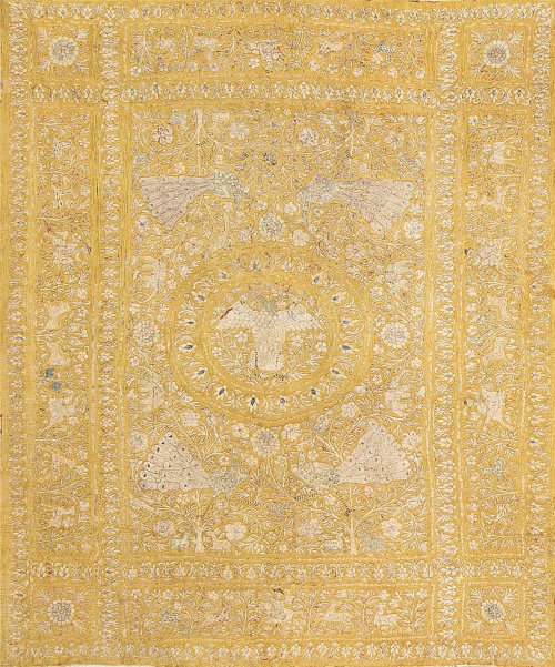 Tapiz indoportugués en seda y algodón.Goa, S. XVI - XVII. 