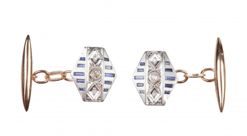 Gemelos romboidales Art-Decó con bandas de zafiros calibrad