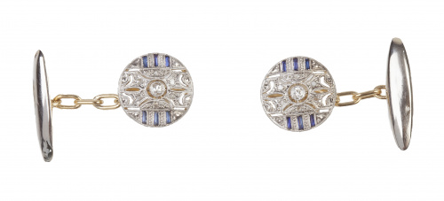 Gemelos circulares Art-Decó con decoración calada, brillant