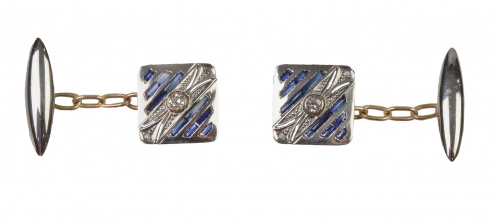 Gemelos Art-Decó cuadrangulares con bandas de zafiros calib