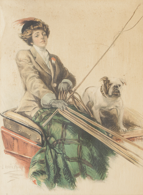 LESTER RALPH (1876-1927)Dama con perro en trineo