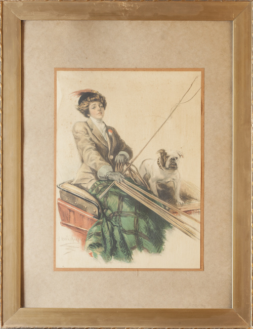 LESTER RALPH (1876-1927)Dama con perro en trineo