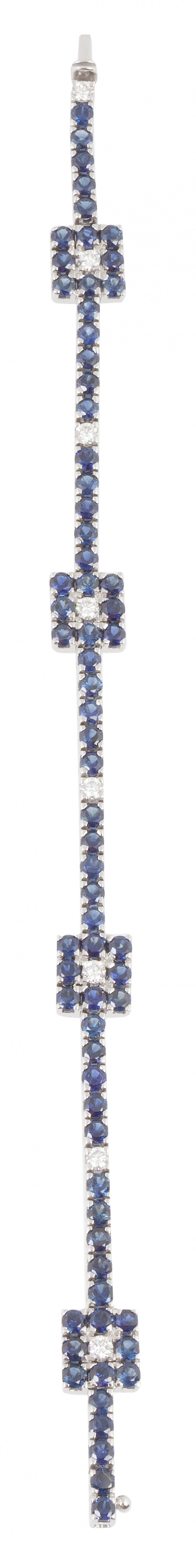 Pulsera rivière de zafiros y brillantes, con cuatro motivos
