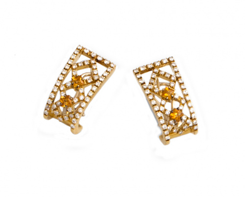 Pendientes de citrinos y brillantes en bandas caladas dibuj