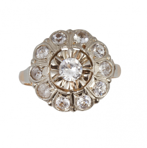 Sortija rosetón de zafiros blancos de pp. S. XX