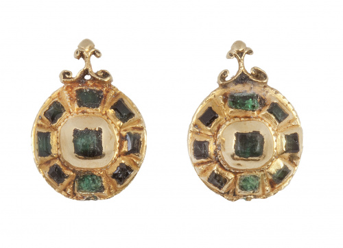 Pendientes rosetón S. XIX con esmeraldas