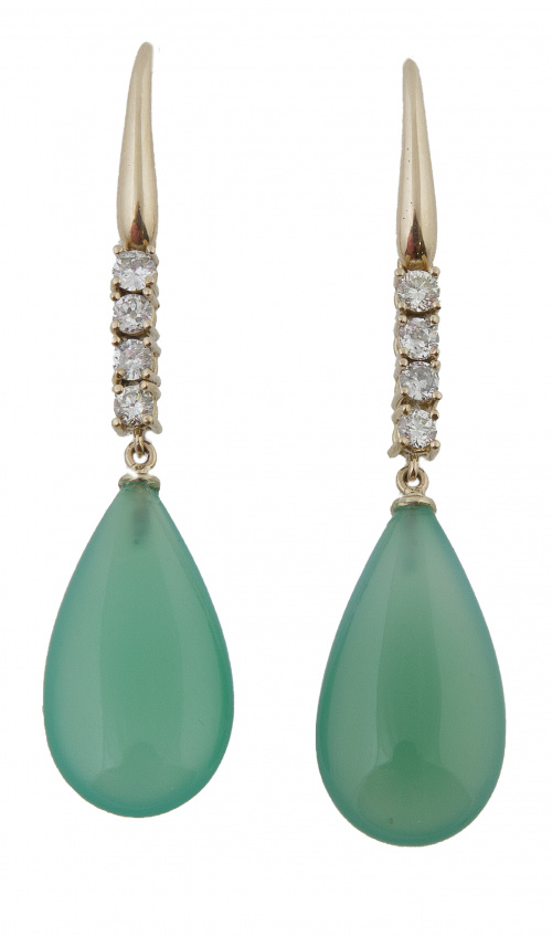 Pendientes largos con línea de chatones de brillantes y gra