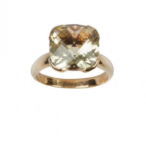 Sortija con cuarzo limón facetado de forma cuadrangular 