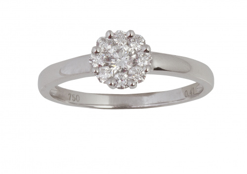 Sortija rosetón de brillantes en montura de oro blanco de 1