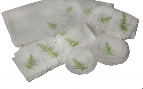 Juego de hilo blanco con abetos bordados en hilo verde y fl