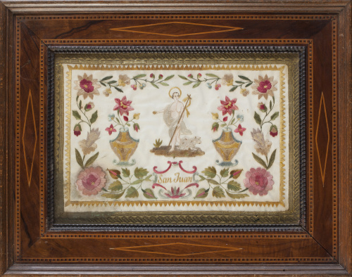 "San Juan Bautista".Bordado Carlos IV en hilos de color.