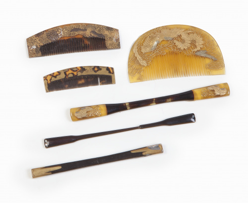 Conjunto de tres peines y alfileres.Japón, Período Edo-Me